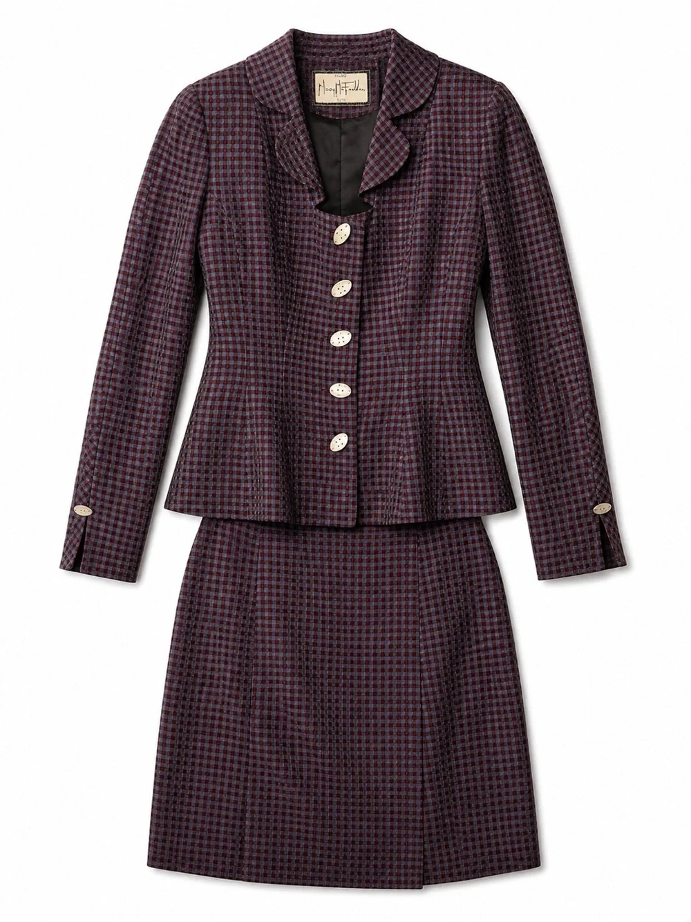 Vintage Mary McFadden Studio Purple Burgundy Skirt Suit Set‎ Size 4